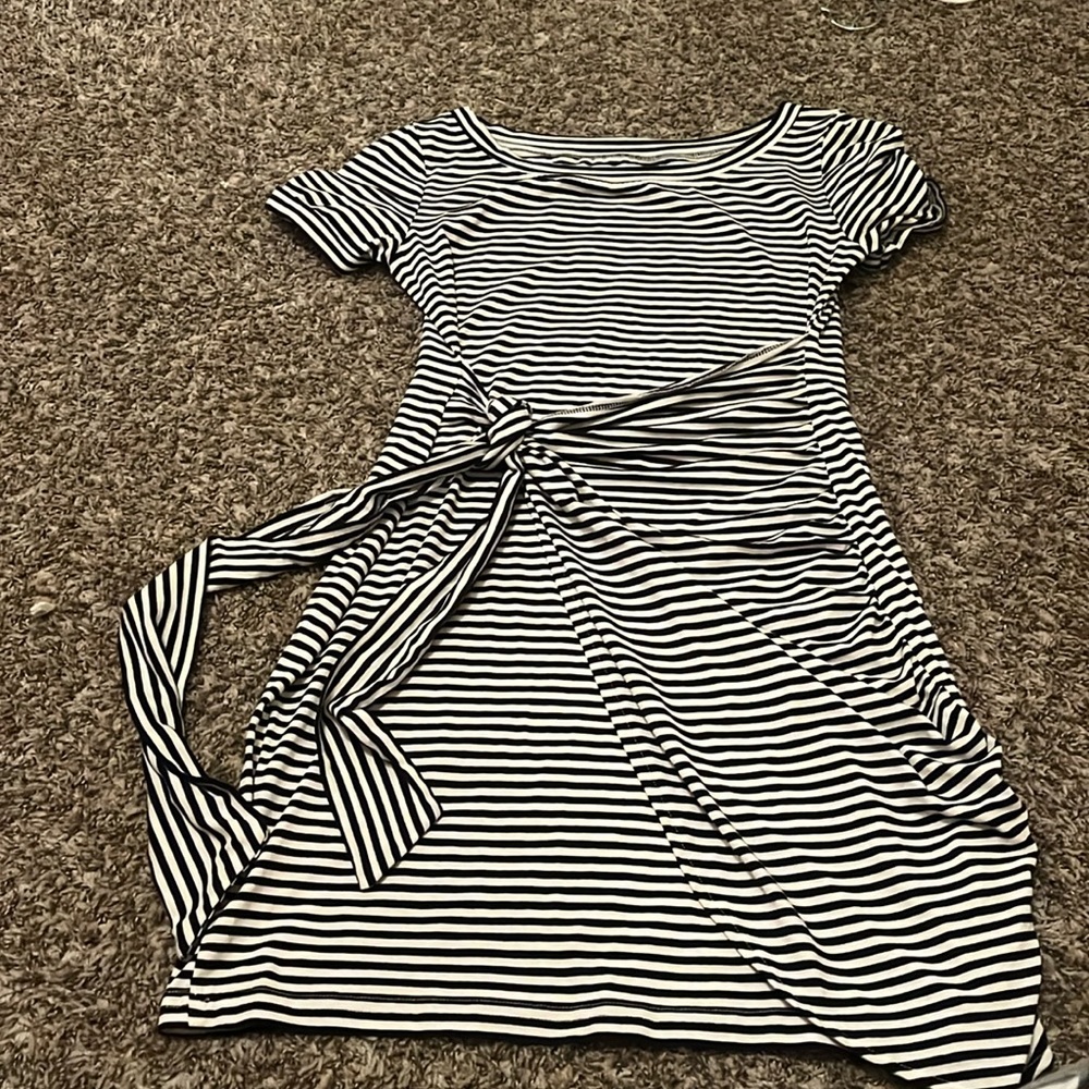 white and black striped dress